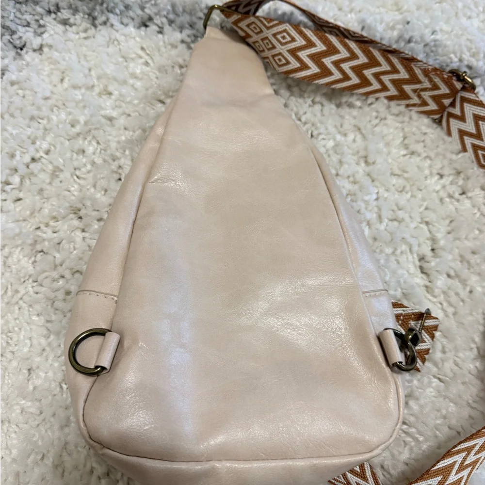 Cream Sling Bag with Patterned Strap